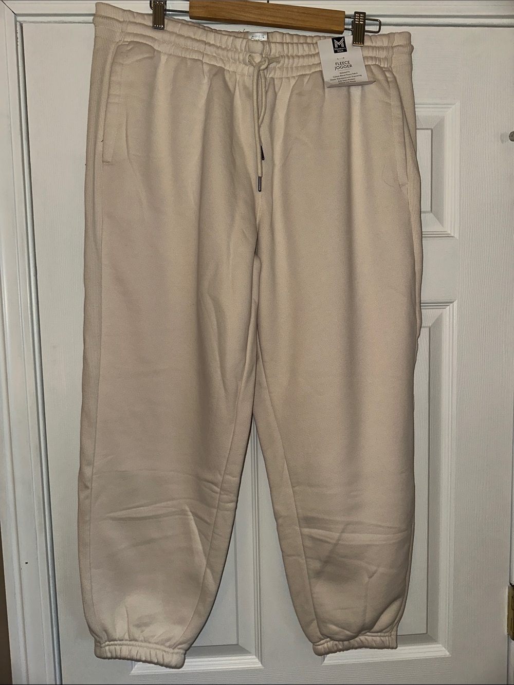 Members Mark- Cream Fleece Jogger Pants - Cozy Drawstring Track Pants